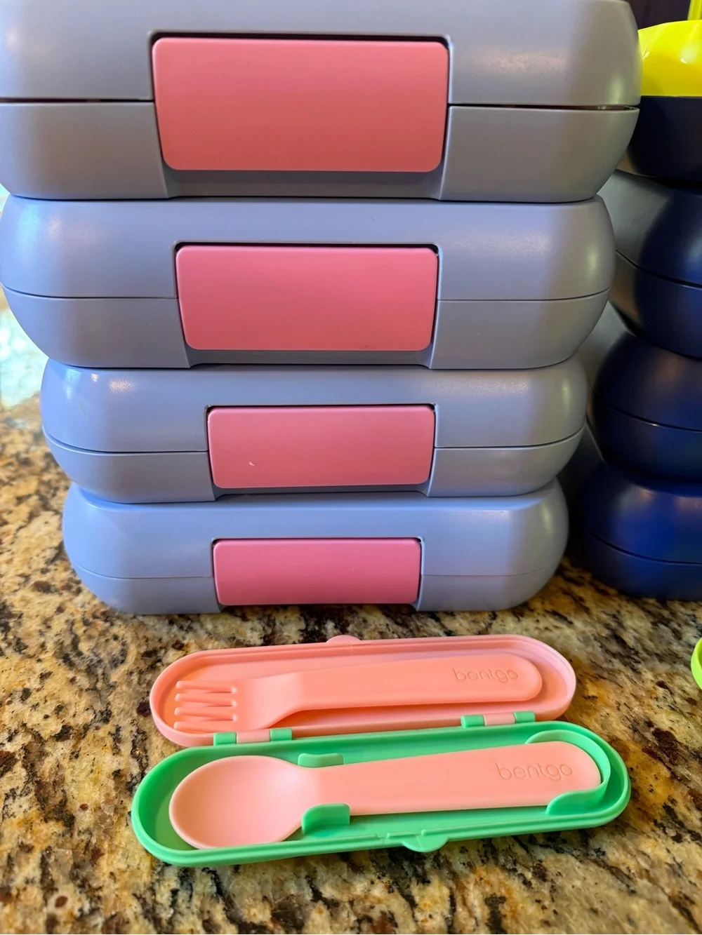 Bentgo Pink & Blue/purple Stackable Bento Lunch Box - 4 Pack & utensil set